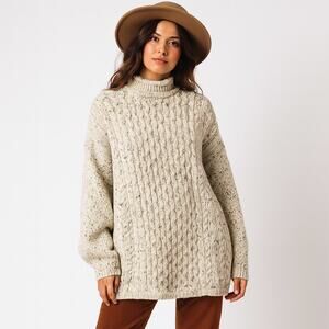 Vintage Highlands Home Industries Wool Fisherman Sweater Cable Knit Cream S
